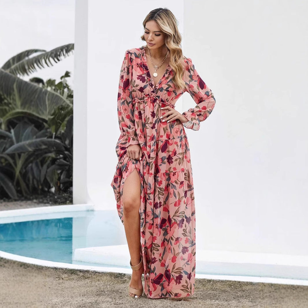 Abito estivo lungo da donna con stampa floreale ariosa | Maxi
