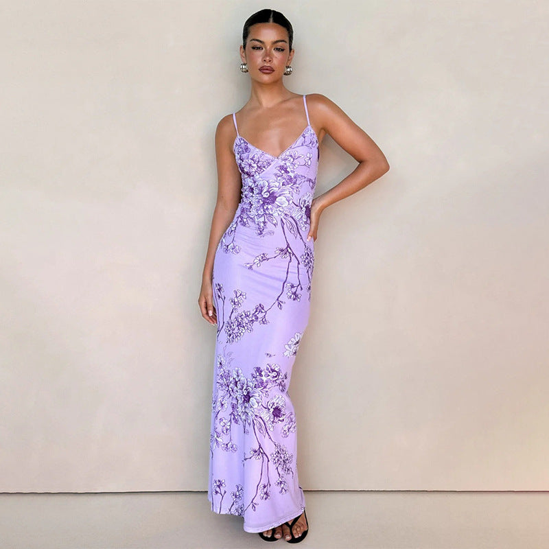 Dames Gala Bloemenjurk met Spaghettibandjes | Maxi