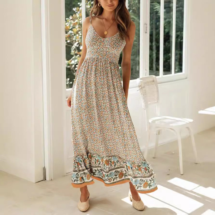 Dames Bohemien Bloemenrand Zomerjurk | Maxi