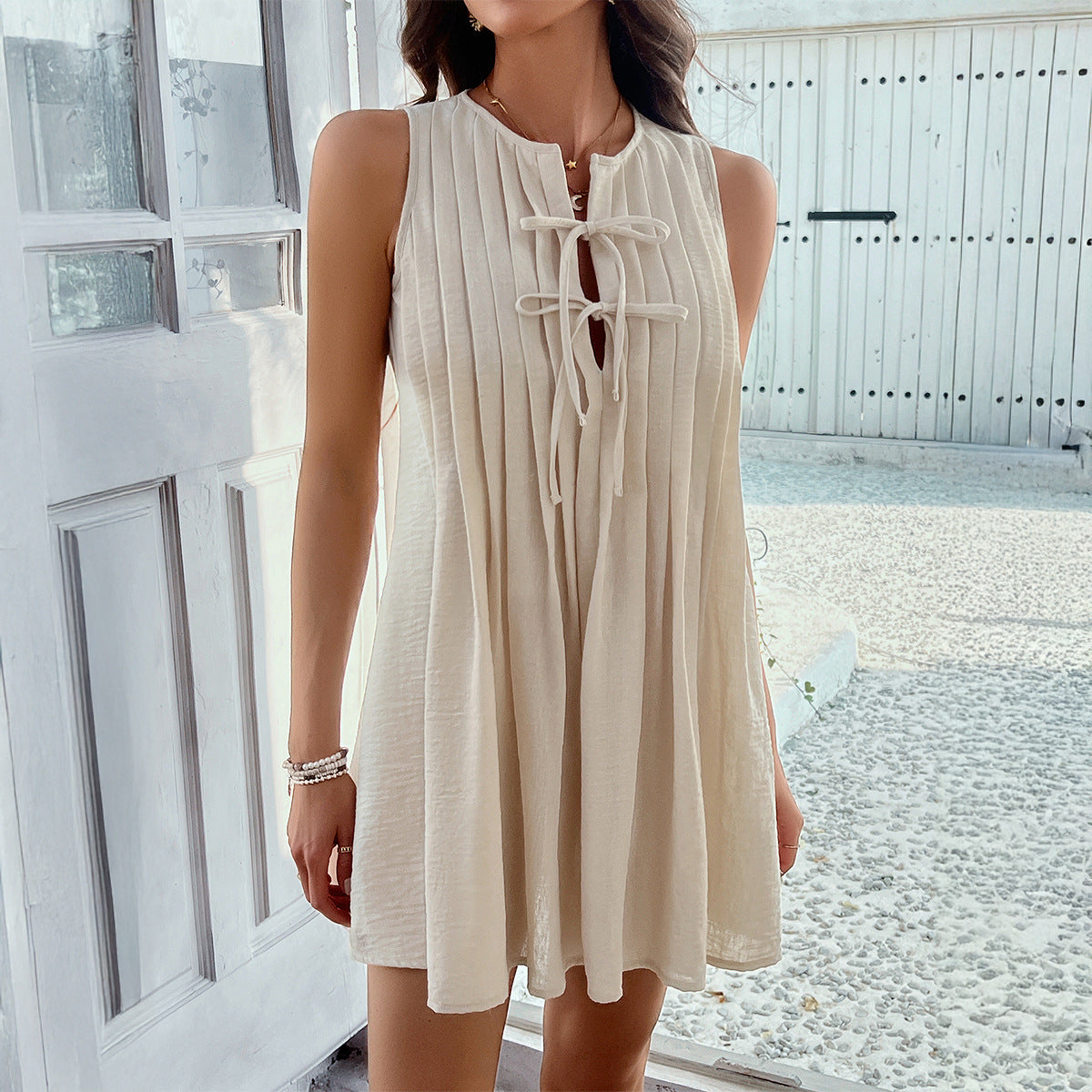 Dames Linnen zomerjurk met strikdetail | Mini