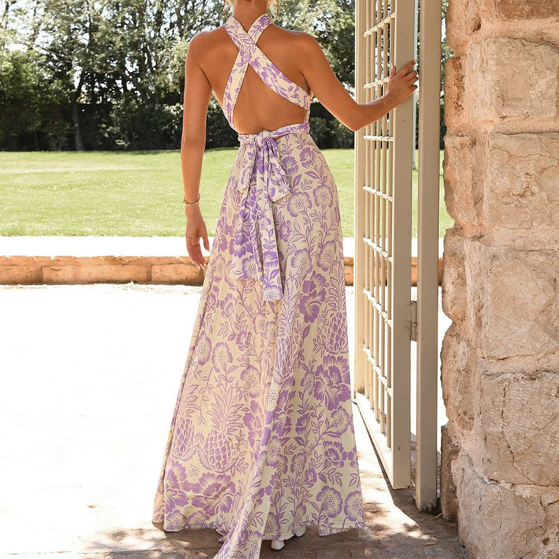 Dames Elegante Halternek Zomerjurk met Bloemenprint | Maxi
