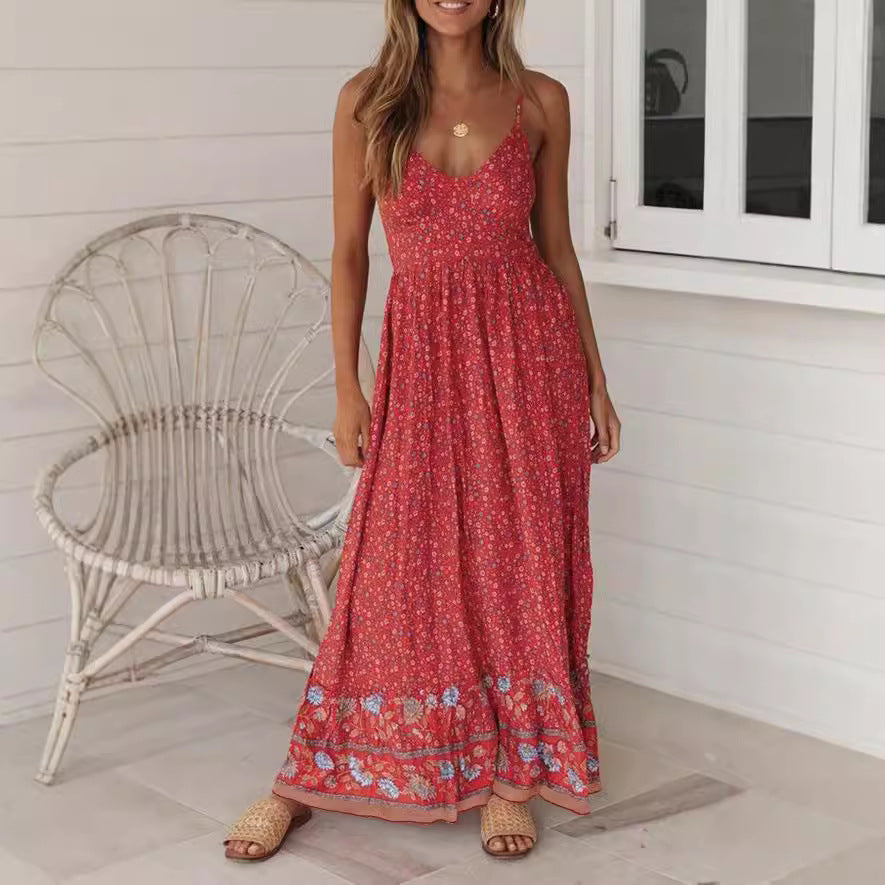 Dames Bohemien Bloemenrand Zomerjurk | Maxi