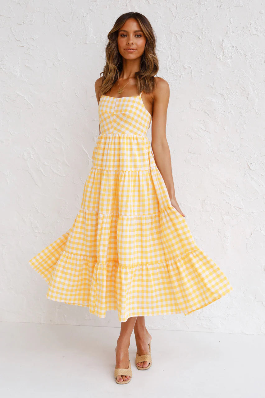 Dames Luchtige Ruitjes Zomerjurk | Midi