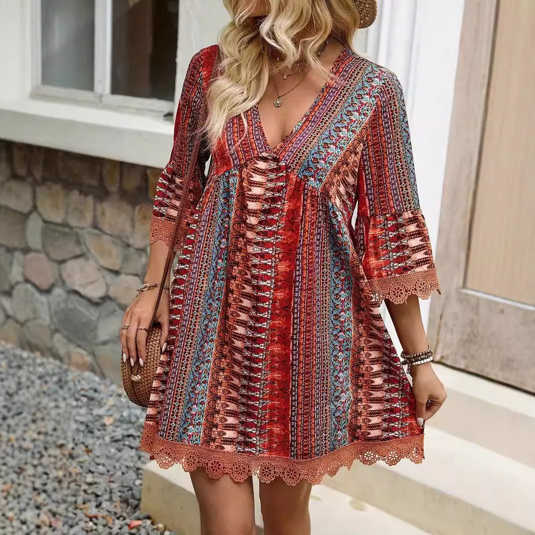 Dames Vintage bedrukte zomerjurk | Mini