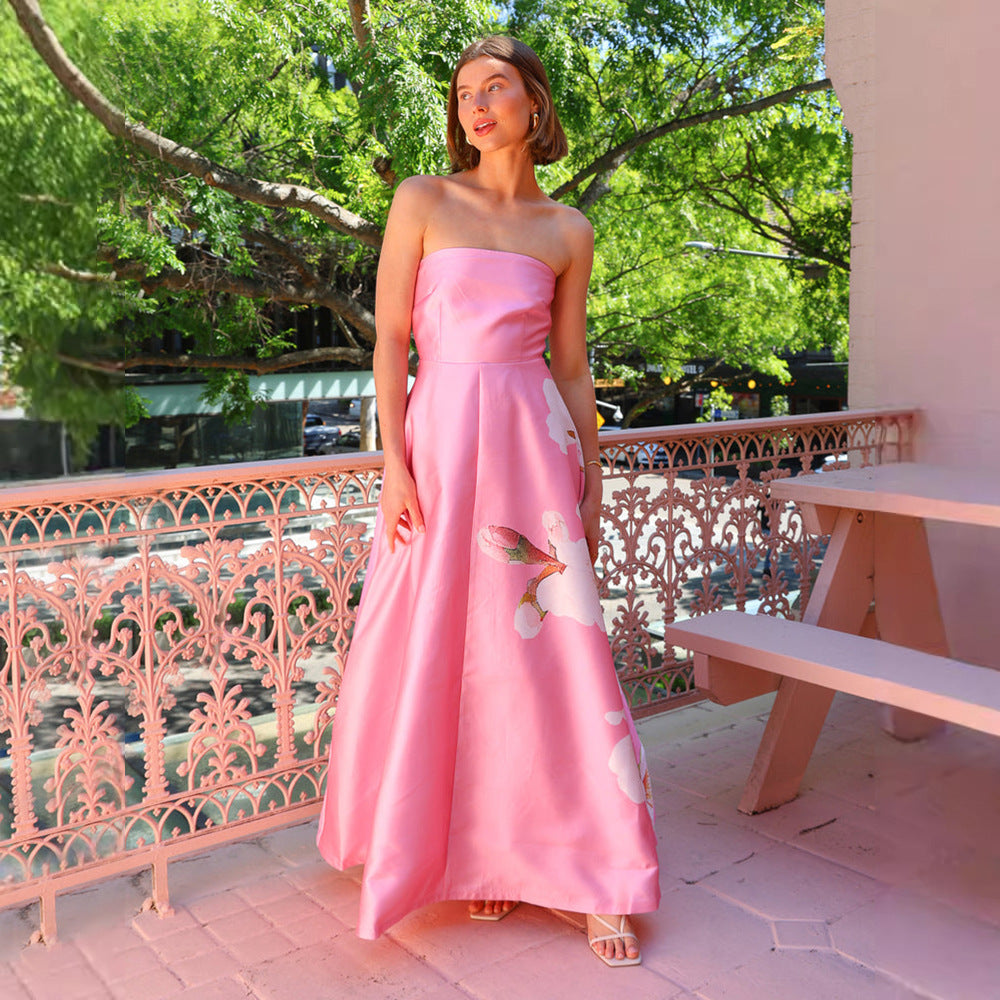 Dames Satijnen Strapless Avondjurk | Maxi