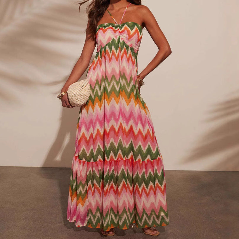 Abito estivo lungo da donna con stampa zigzag ariosa