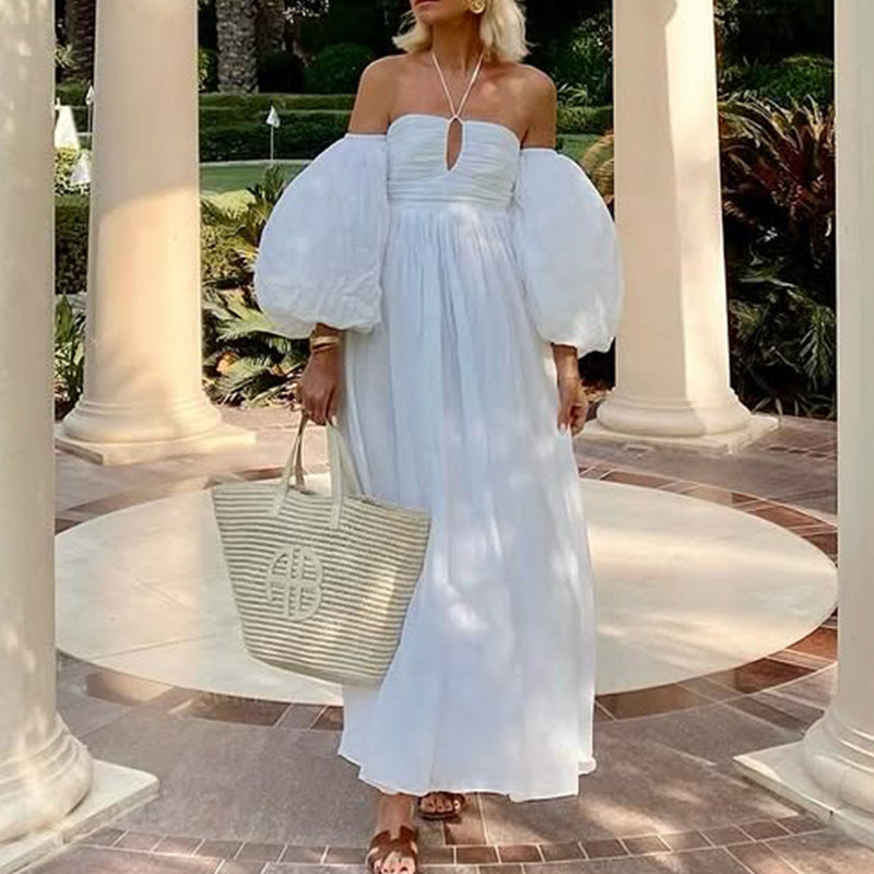 Abito estivo da donna con spalline e maniche a sbuffo | Midi