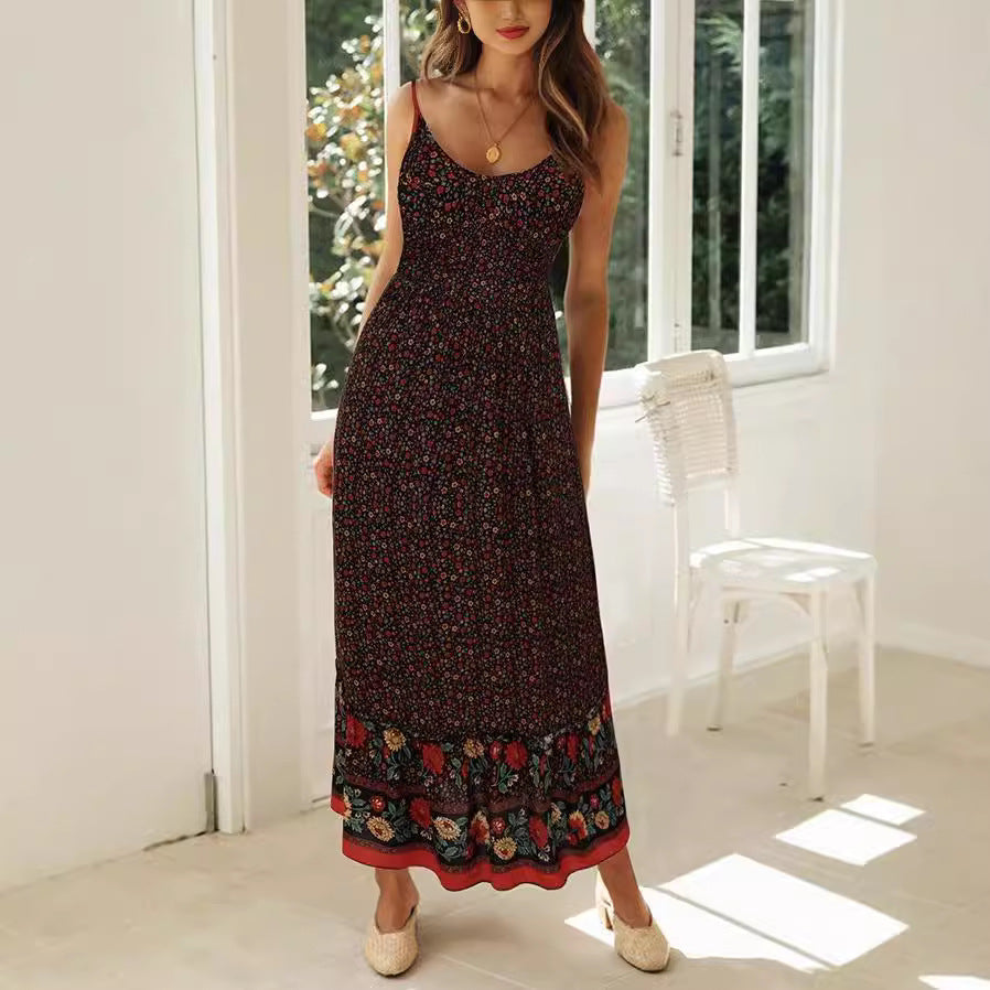 Dames Bohemien Bloemenrand Zomerjurk | Maxi