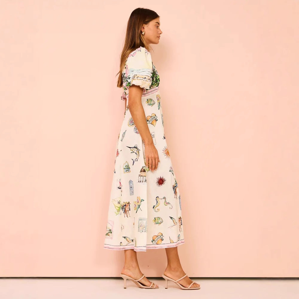 Dames Artistieke Illustratie Zomerjurk | Midi