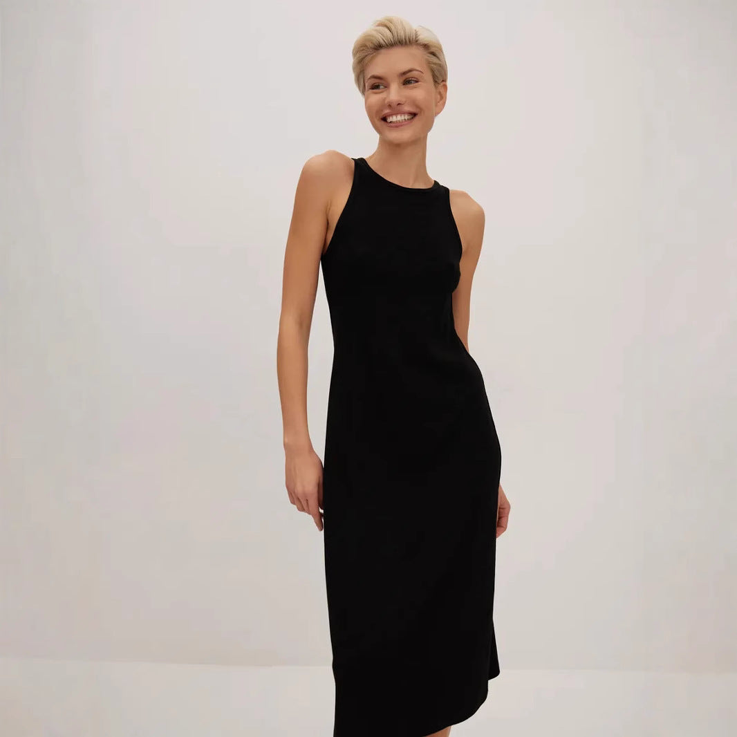 Abito estivo elegante da donna con collo alto | Midi