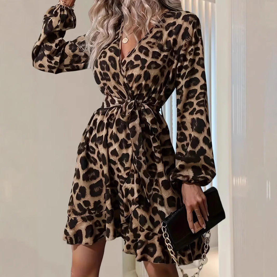 Dames Elegante overslag zomerjurk met luipaardprint | Mini