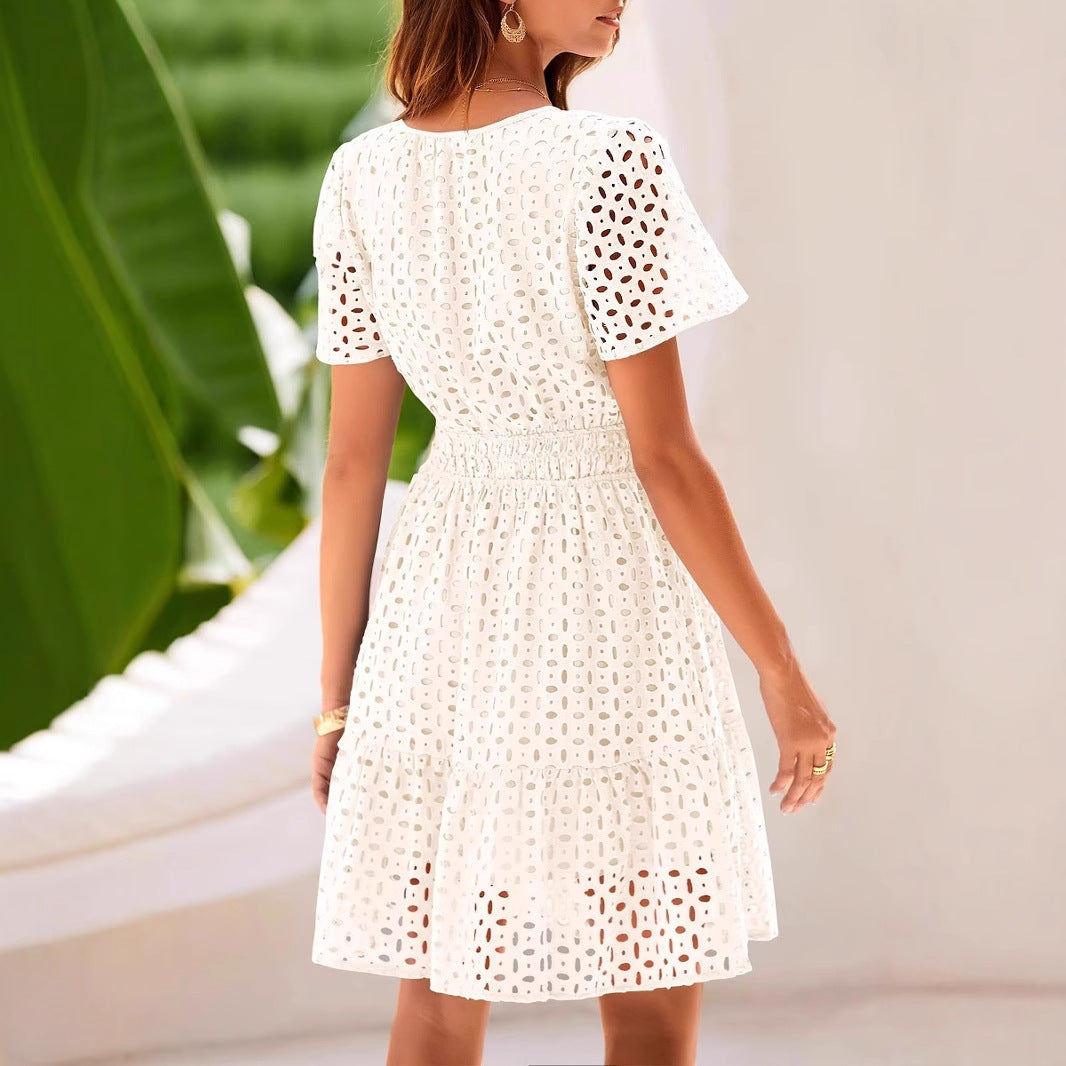 Dames Luchtige broderie zomerjurk | Midi