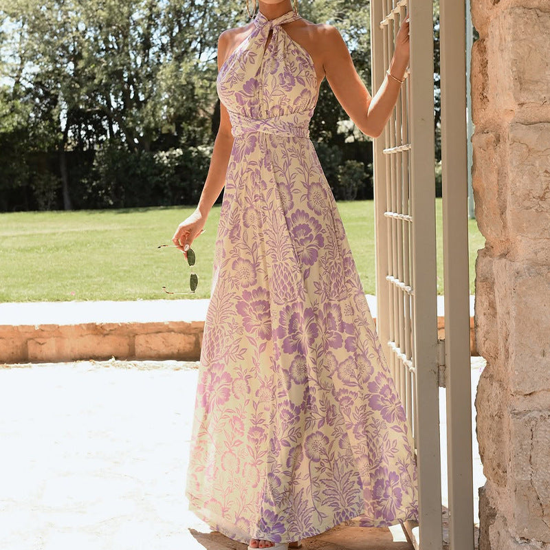 Dames Elegante Halternek Zomerjurk met Bloemenprint | Maxi