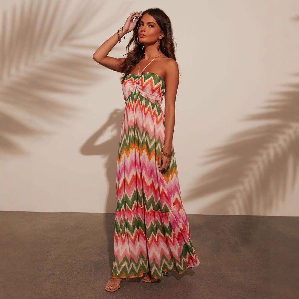 Abito estivo lungo da donna con stampa zigzag ariosa