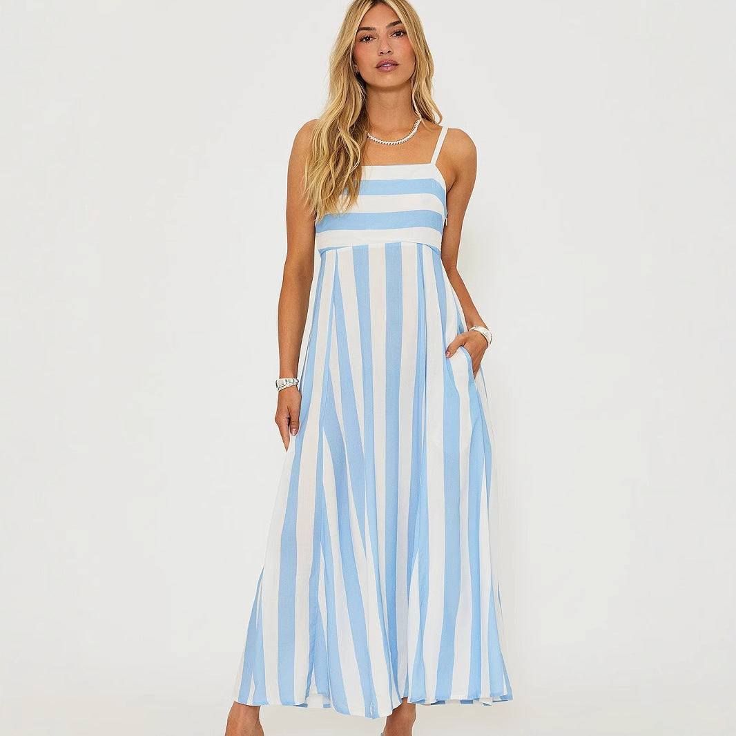Abito estivo lungo da donna con righe verticali ariose | Maxi