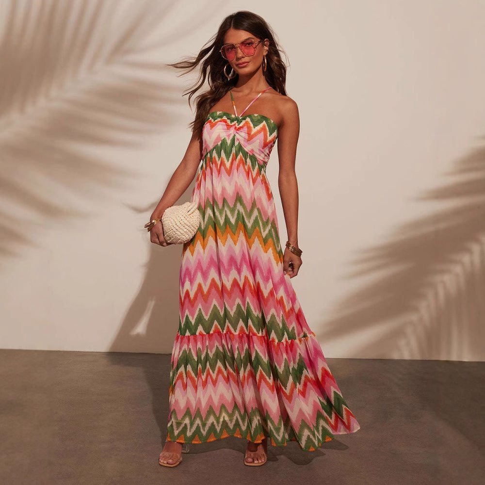 Abito estivo lungo da donna con stampa zigzag ariosa