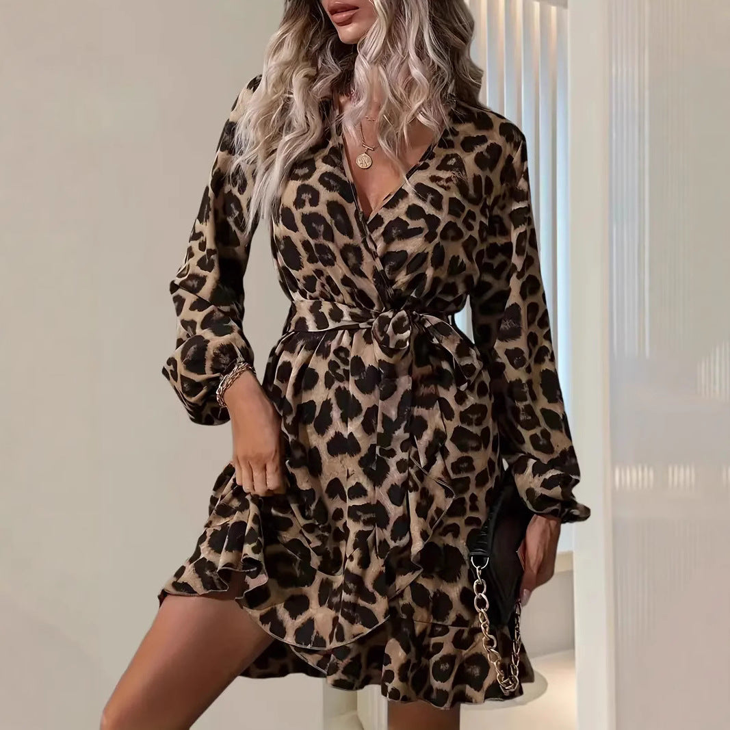 Dames Elegante overslag zomerjurk met luipaardprint | Mini
