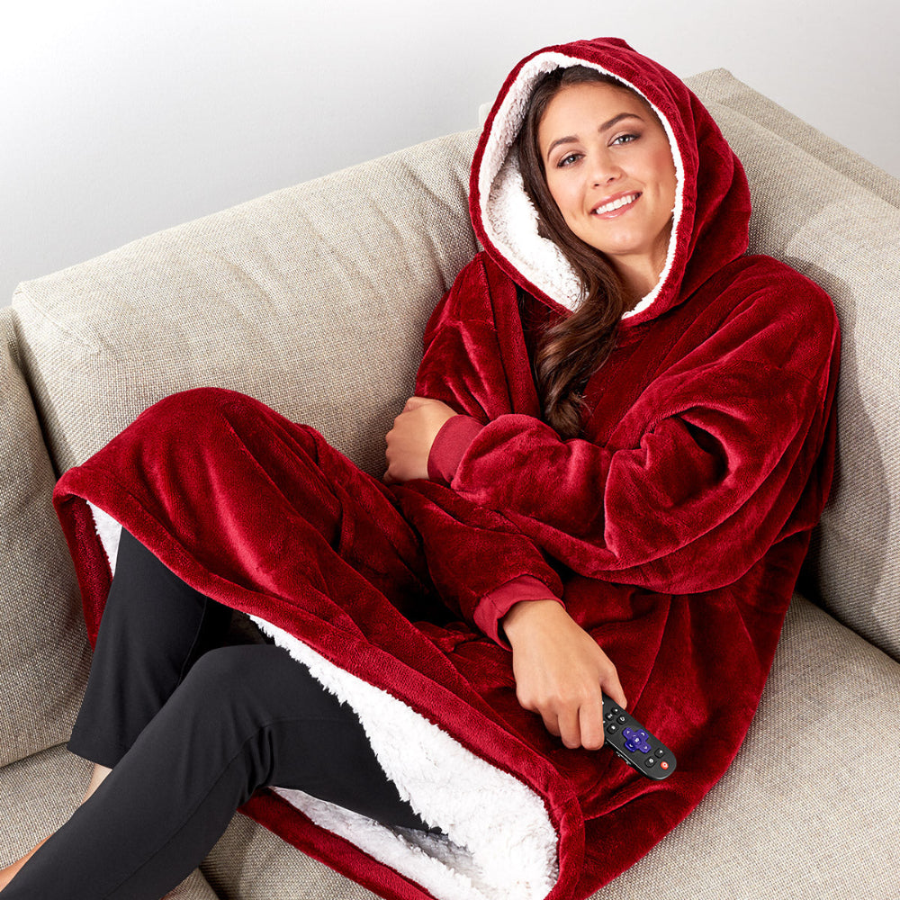 Oversized Hoodie Fleece Deken met Sherpa Voering voor Warmte