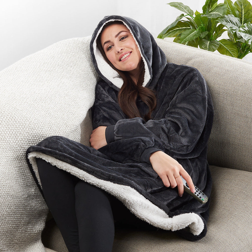 Oversized Hoodie Fleece Deken met Sherpa Voering voor Warmte