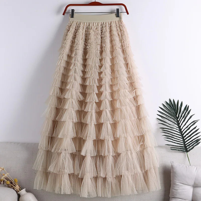 Dames Tulle geplooide rok | Lang