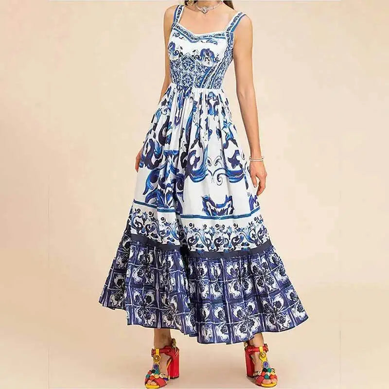 Abito estivo lungo da donna con stampa decorativa ariosa