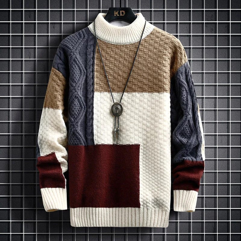 Heren Geblokte Pullover | Warme Rollkraagstijl