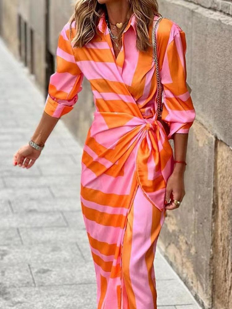 Dames Stijlvolle Satijnen Bloemen Zomerjurk | Midi