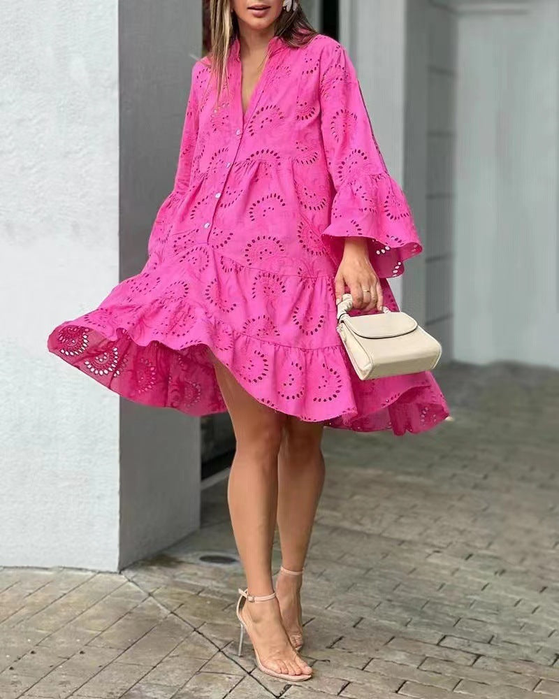 Dames Luchtige Broderie Zomerjurk | Mini