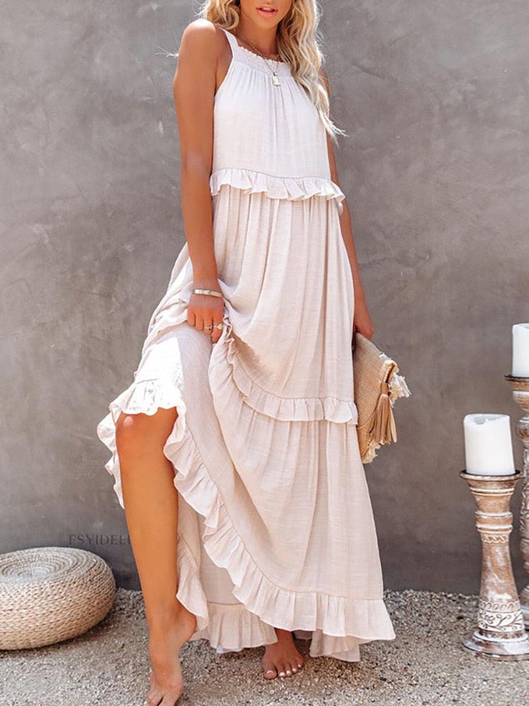Abito estivo arioso da donna con ruches | Maxi