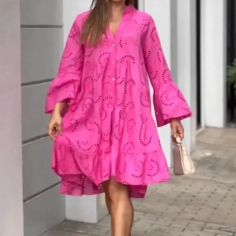 Dames Luchtige Broderie Zomerjurk | Mini