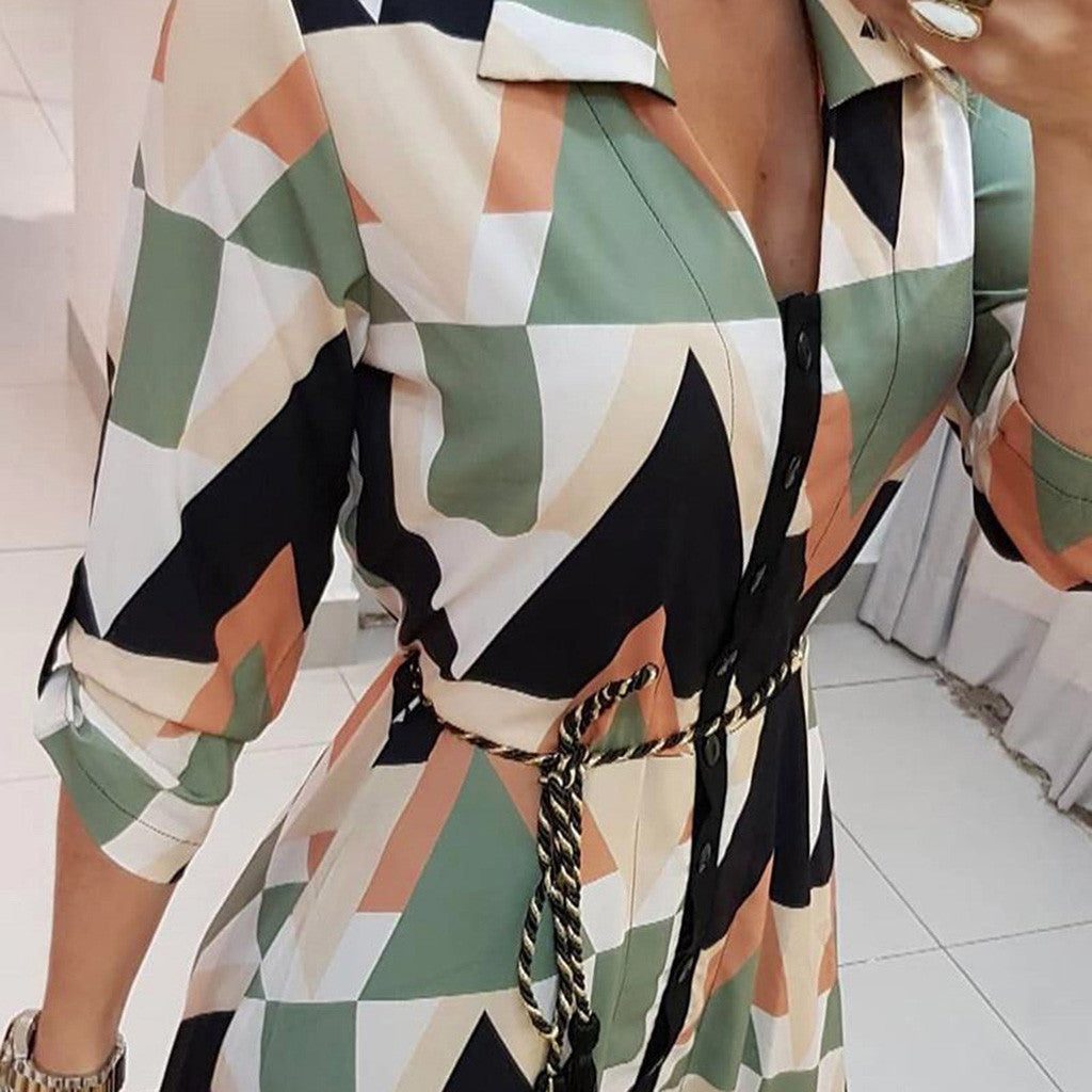 Dames Luchtige geometrische zomerjurk | Midi