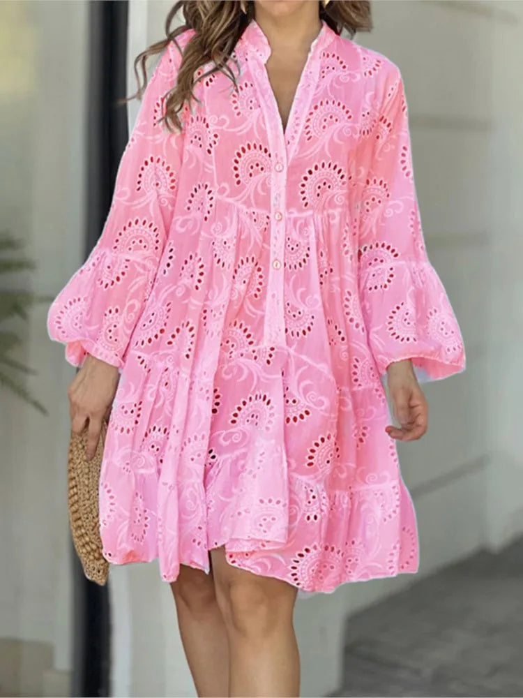 Dames Luchtige Broderie Zomerjurk | Mini