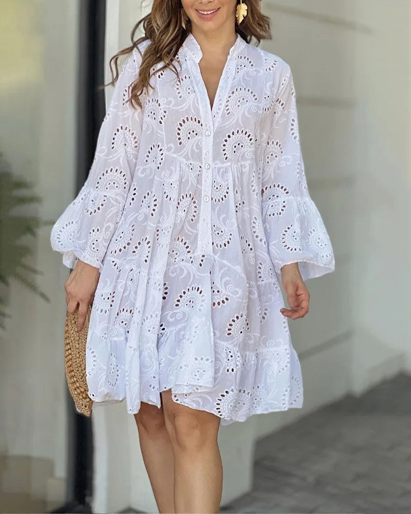 Dames Luchtige Broderie Zomerjurk | Mini
