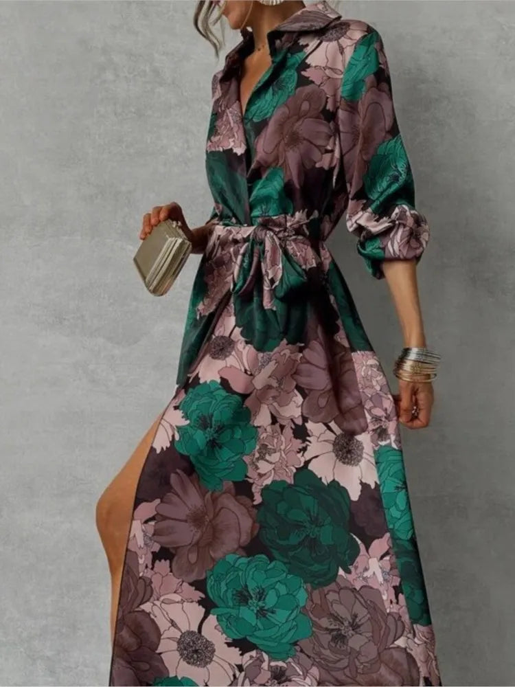 Dames Elegante zomerjurk met bloemenprint en ceintuur | Maxi