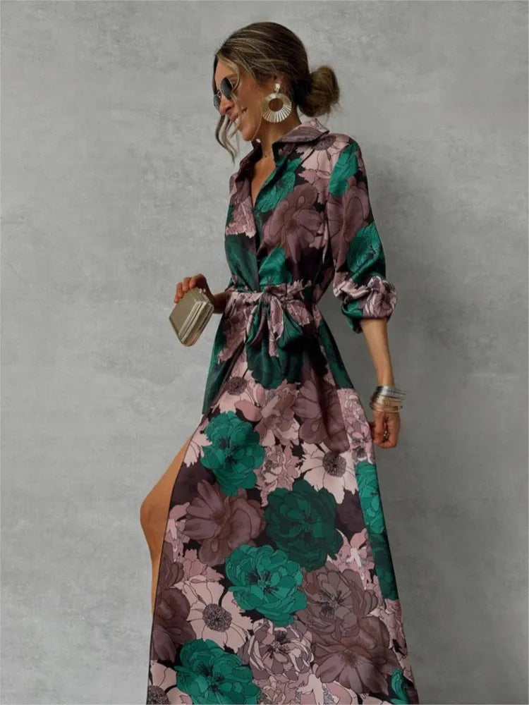 Dames Elegante zomerjurk met bloemenprint en ceintuur | Maxi