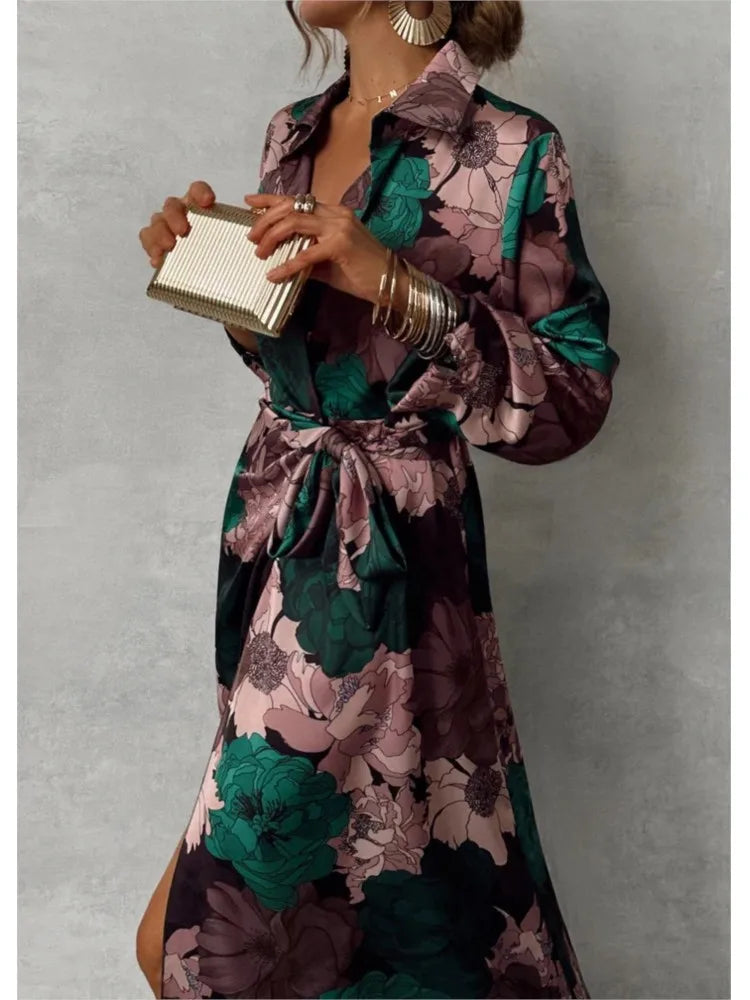 Dames Elegante zomerjurk met bloemenprint en ceintuur | Maxi