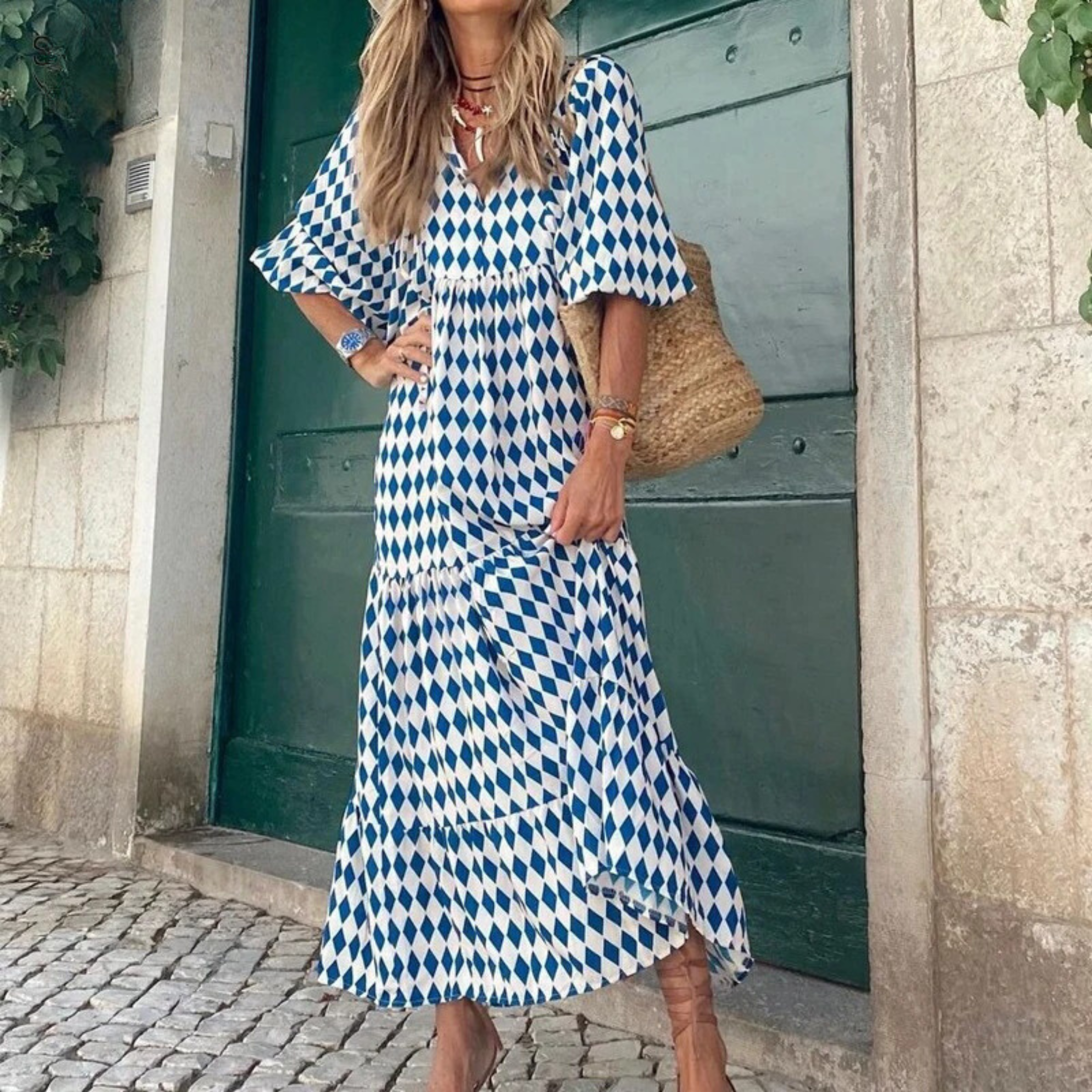 Dames Luchtige Geometrische Zomerjurk | Maxi