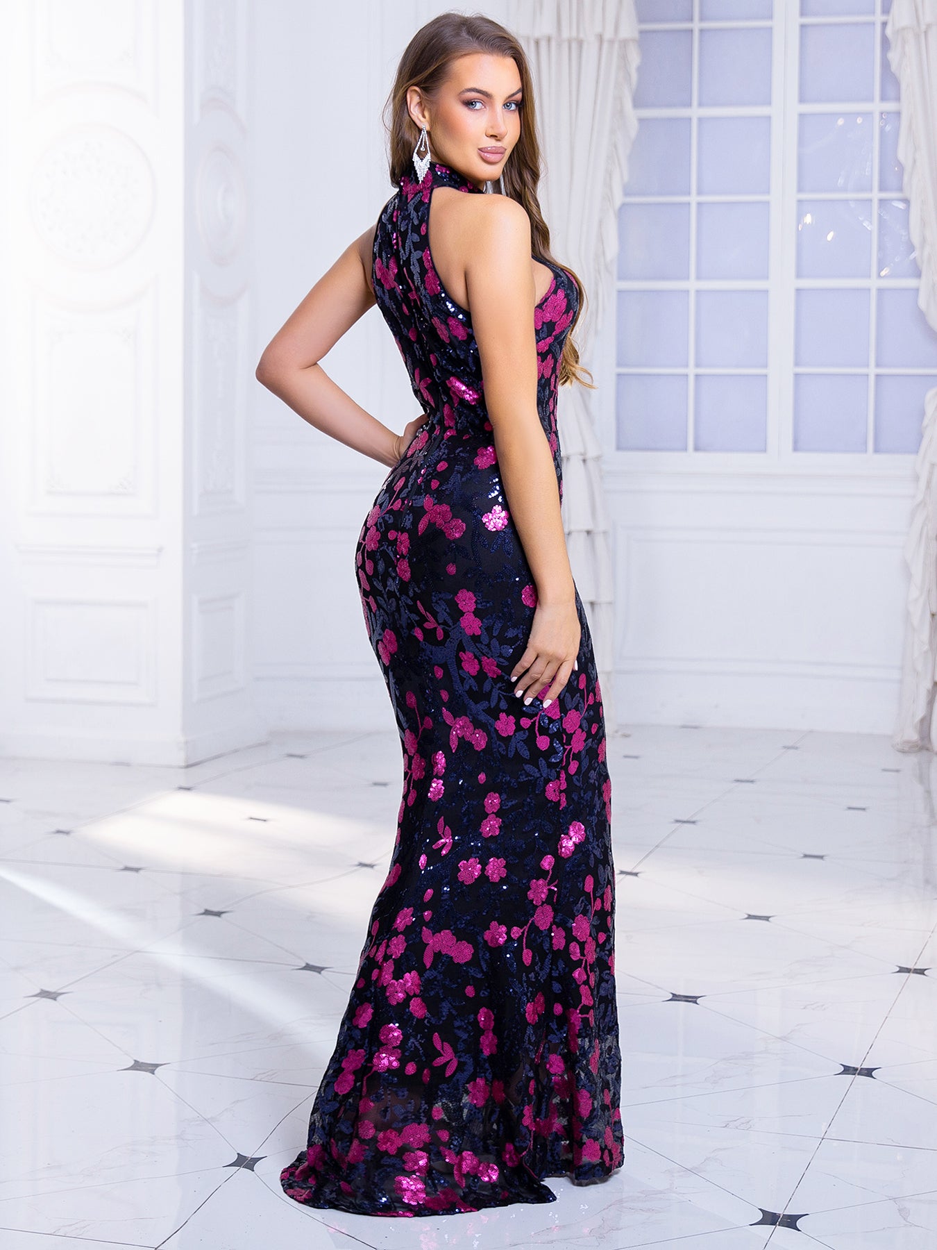 Abito da sera elegante floreale per donne | Maxi