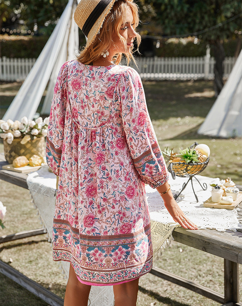Dames Bohemian Bloemenprint Zomerjurk | Mini