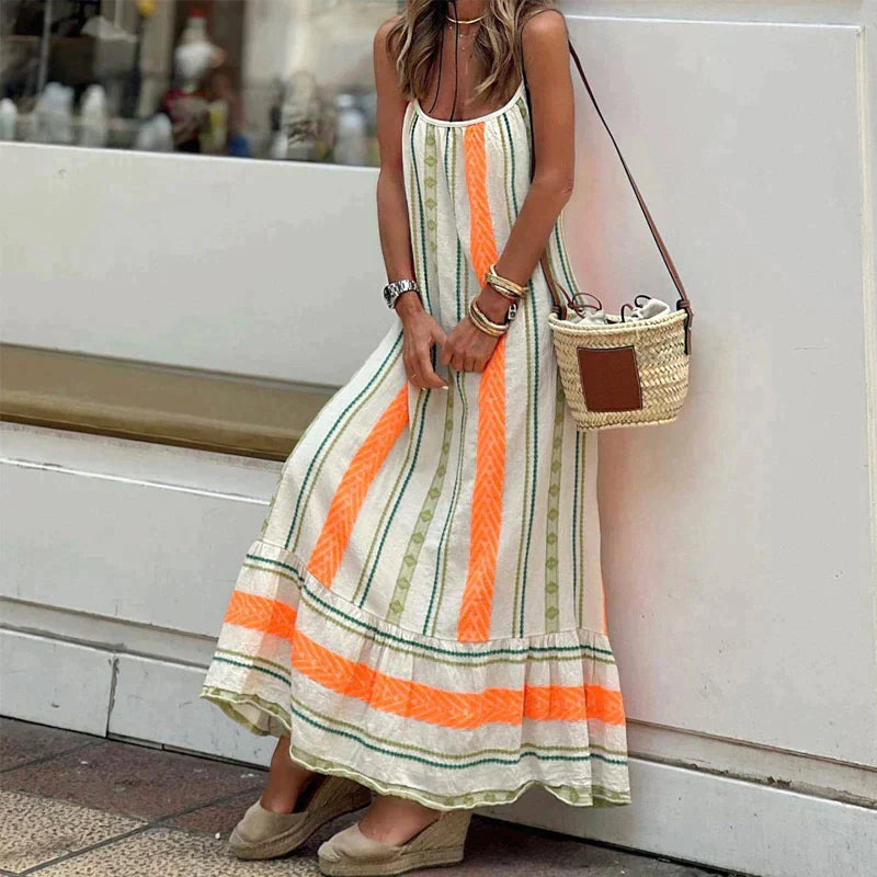 Dames Luchtige Gestreepte Zomerjurk | Maxi