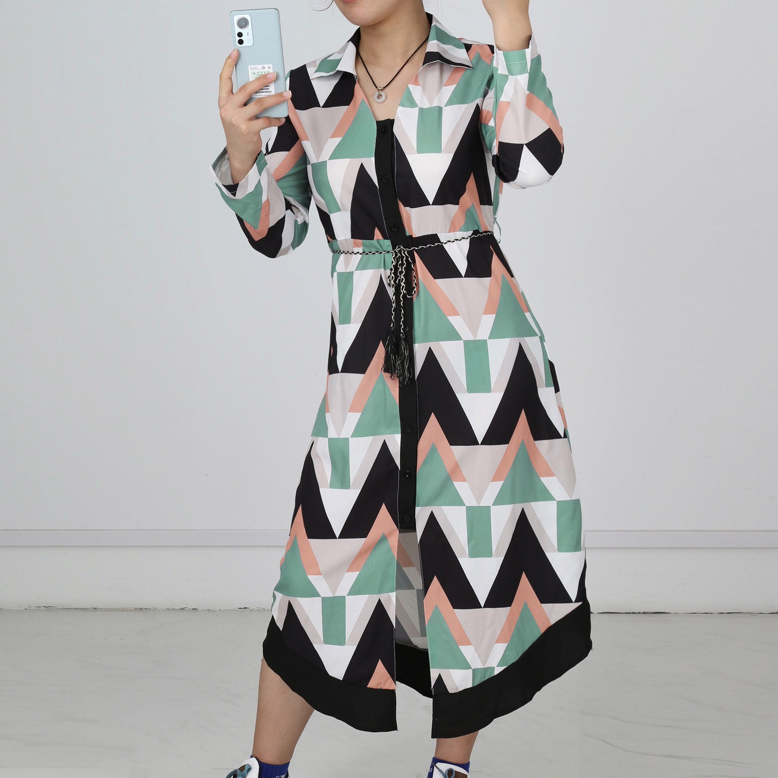 Dames Luchtige geometrische zomerjurk | Midi