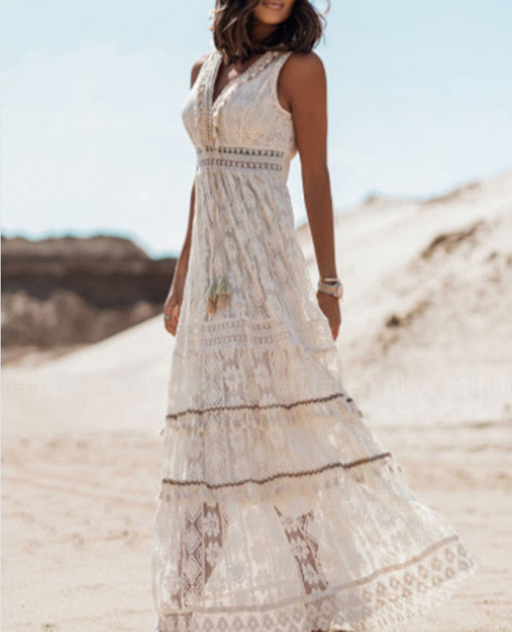 Abito estivo vintage da donna con dettagli in pizzo | Maxi