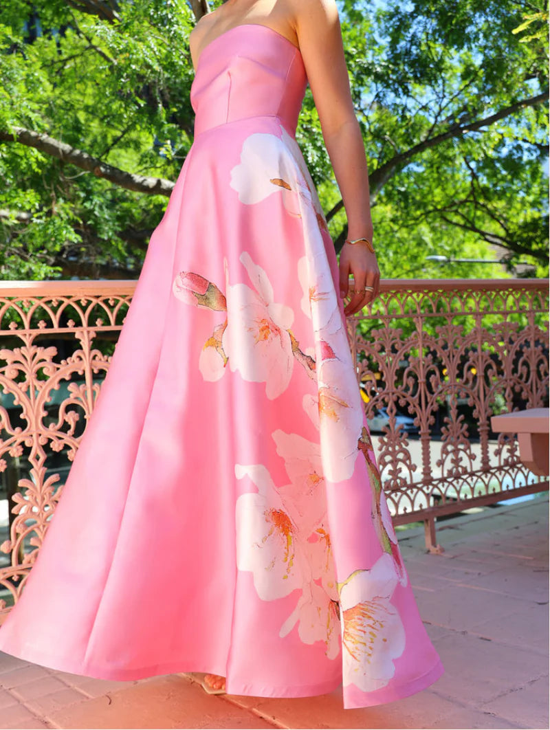 Dames Satijnen Strapless Avondjurk | Maxi
