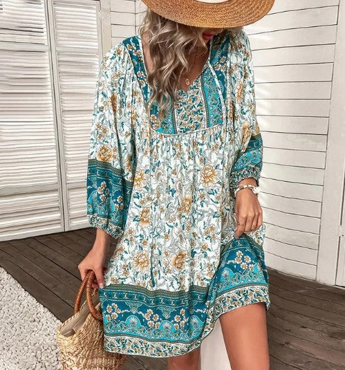Dames Bohemian Bloemenprint Zomerjurk | Mini