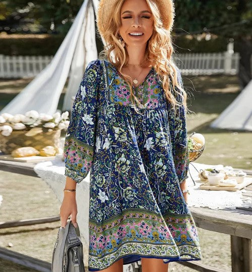 Dames Bohemian Bloemenprint Zomerjurk | Mini