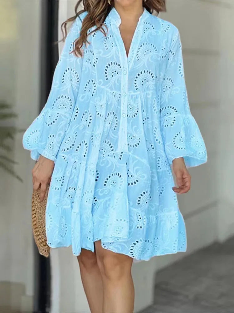 Dames Luchtige Broderie Zomerjurk | Mini