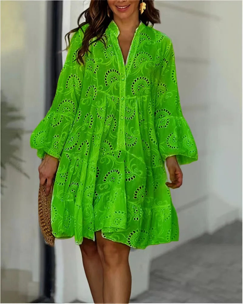 Dames Luchtige Broderie Zomerjurk | Mini