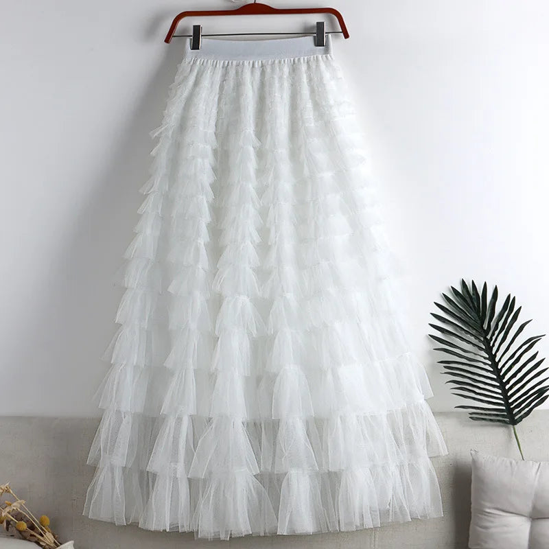 Dames Tulle geplooide rok | Lang