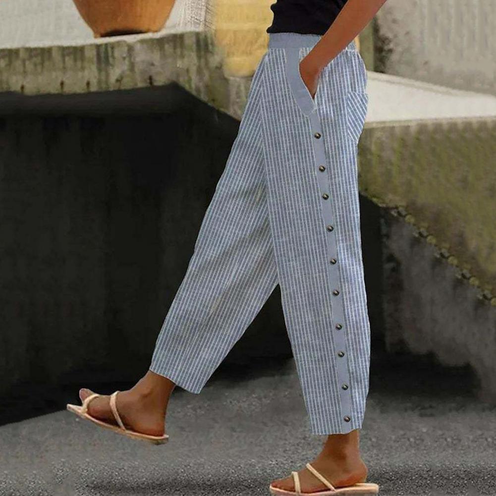 Dames Zomer Stoffen Broek | Kort, Knoopdetail