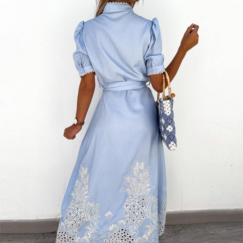 Dames Elegante geborduurde zomerjurk | Midi